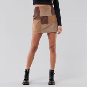 Hollister Corduroy Color Block Mini Skirt in Brown, Size Large